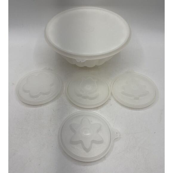 Vintage TUPPERWARE Jell-n-Serve Jello Mold Tray 4 Lid Designs - Picture 1 of 6